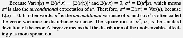 aynı zamanda u ların koşulsuz (unconditional) varyansıdır u ve x in bağımsız (independent) olduklarını varsaydık (ki, bu çok