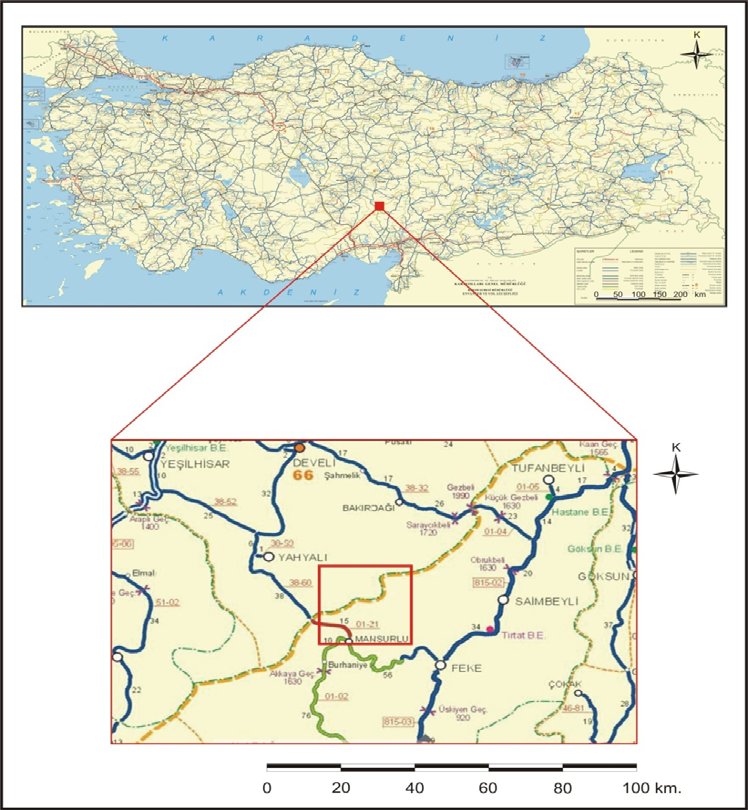 4 Kayseri-Yahyalı-Karaköy, Karaçat Demir Yatağının Maden Jeolojisi GİRİŞ Kayseri ili Yahyalı ilçesi Karaköy bölgesinde yer alan çalışma alanı, İç Anadolu bölgesinin güneydoğu kesiminde konumlanmakta