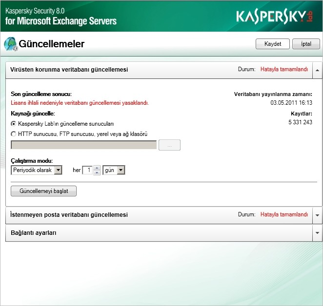 VİRÜSTEN KORUNMA VE İSTENMEYEN POSTA VERİTABANLARINI GÜNCELLEME Kaspersky Lab, tüm kullanıcılarına kötü amaçlı programları algılama ve virüslü nesneleri temizlemede kullanılan Kaspersky Security