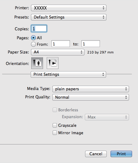 Yazdırma 5. Açılır menüden Yazdırma Ayarları öğesini seçin. Mac OS X v10.8.x veya üstünde Yazdırma Ayarları menüsü görüntülenmezse, Epson yazıcı sürücüsü düzgün bir şekilde yüklenmemiştir.