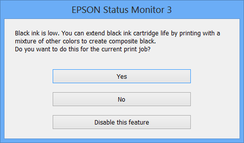 Mürekkep Kartuşlarını Değiştirme EPSON Status Monitor 3: Etkin EPSON Status Monitor 3 devre dışıysa, yazıcı sürücüsüne ulaşın, Genişletilmiş Ayarlar'a Bakım sekmesinden ulaşın ve ardından EPSON