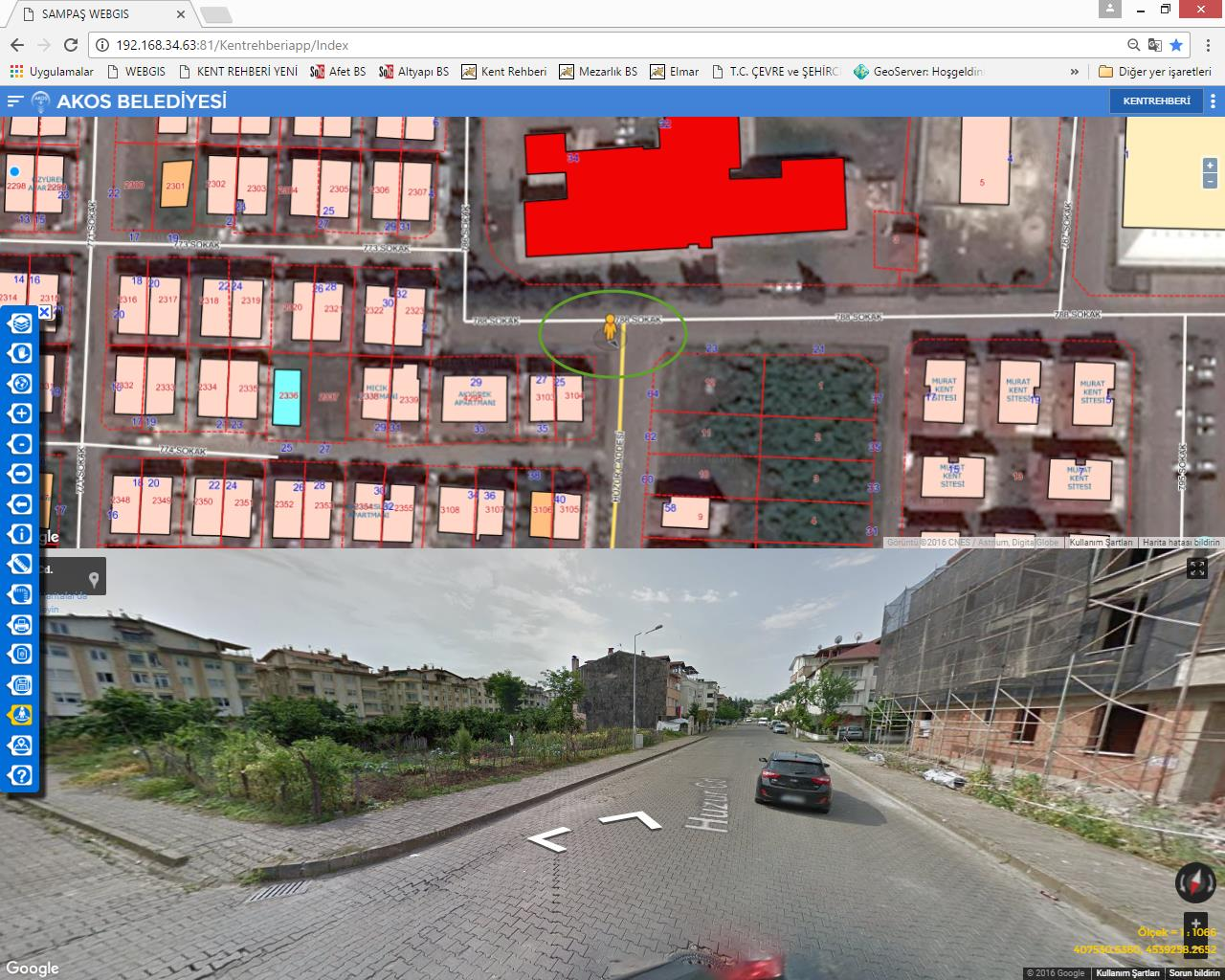 Google Street View Aç : Ekrandaki Google Street butonuna basıldığında, harita üzerinde bir yer seçilir. Yerimi Bul : Yardım : Harita ekranı 2 ye bölünür.