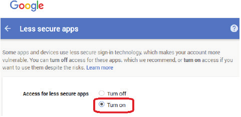 Gmail güvenlik ayarı Gmail'i ayarladıktan sonra yöneticiyi göndermezse lütfen Gmail test hesabınızda oturum açın ve web sitesine erişin: https://www.google.com/settings/security/lesssecureapps.