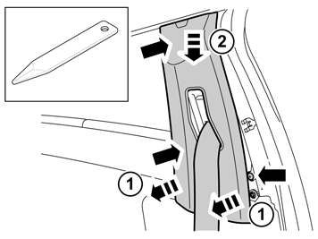 18 Bir sızdırmazlık fitili aleti kullanarak alt kenarın yan taraflarından zorlamak suretiyle B direği panelini sökün.