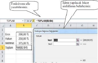 Resim 6.2: Toplam fonksiyonu 6.1.2. Ortalama Belirli aralıktaki sayıların ortalamasını almak için kullanılır. Resim 6.