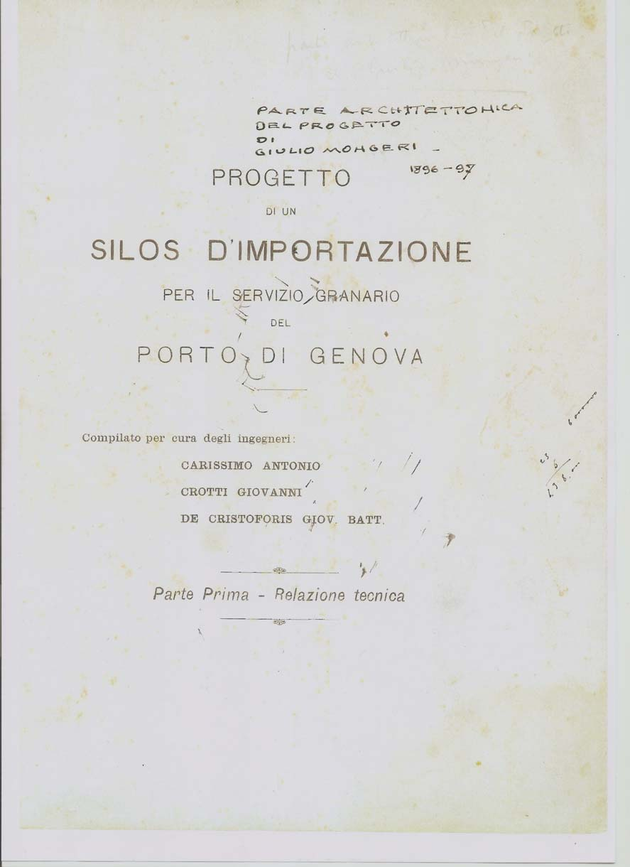 Şekil 10a. Genova Silosu Projesi (Anita Elagöz aile arşivi) Mühendis Antonio Carissimo, Giovanni Crotti ve Giov. Batt.