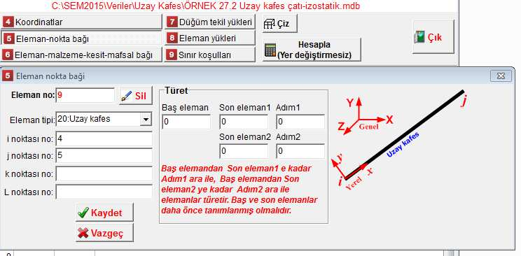 3: Kesit tipleri tıklanarak kesit tipi seçilir.