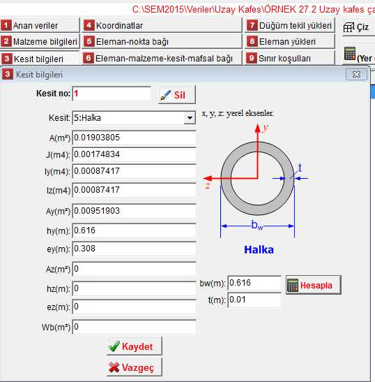 türetilebilir 5: Eleman-nokta bağı tıklanarak eleman no verilir. Tipi seçilir.