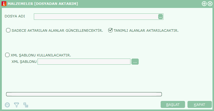 Veri Aktarımı (İçeri) Veri aktarımı içeri seçeneği ile bilgiler XML uzantılı bir dosyadan aktarılır. Hangi bilgilerin aktarılacağı XML şablonu tanımlanarak belirlenir.