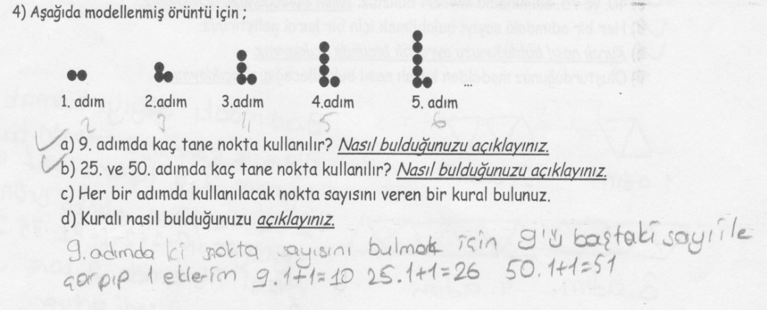 GÖKÇE VE YEŞİLDERE-İMRE: CEBİRSEL GENELLEME 209 Modelin Etkili Kullanımına Yönelik Gelişmeler SÖGE'den sonra öğrencilerde model kullanımına yönelik olarak tespit edilen gelişim tablo 8 de