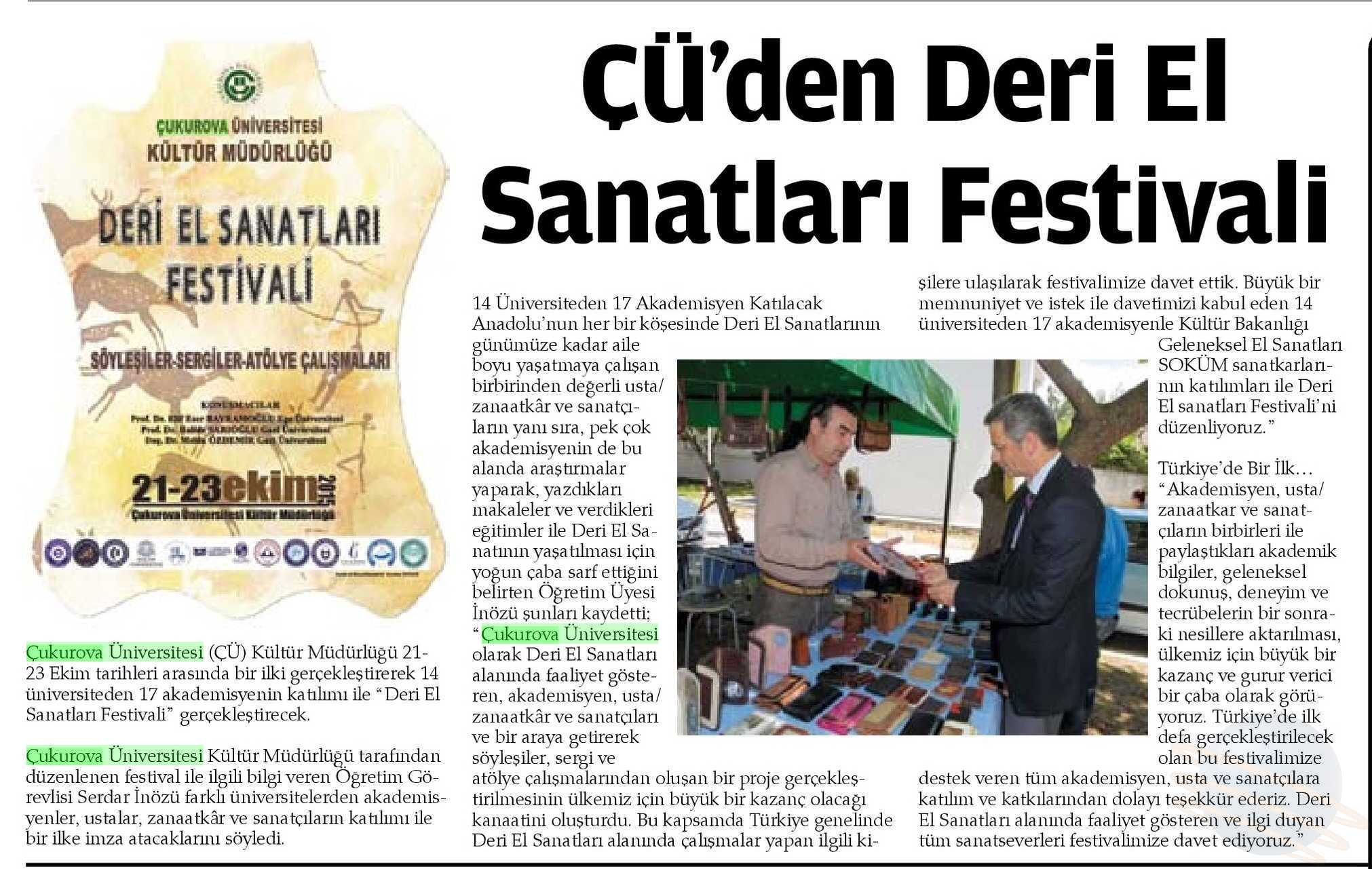 CÜ DEN DERI EL SANATLARI FESTIVALI Yayın Adı : Adana