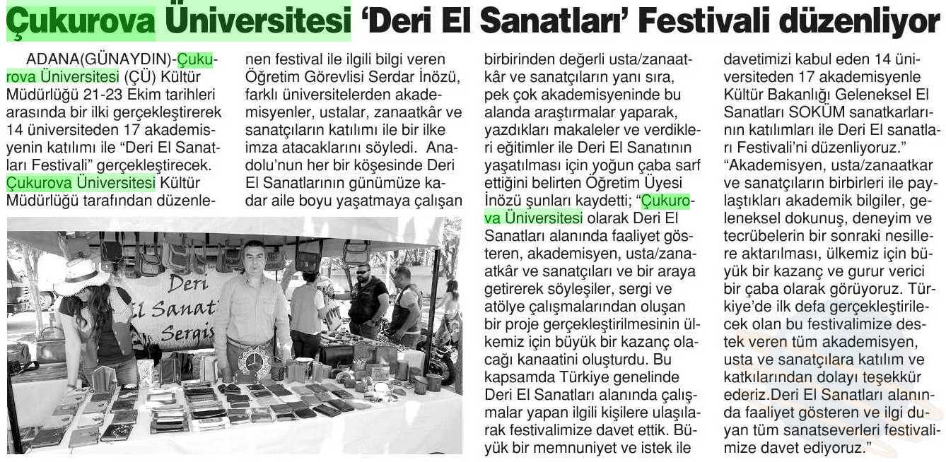 ÇUKUROVA ÜNIVERSITESI DERI EL SANATLARI FESTIVALI DÜZENLIYOR Yayın