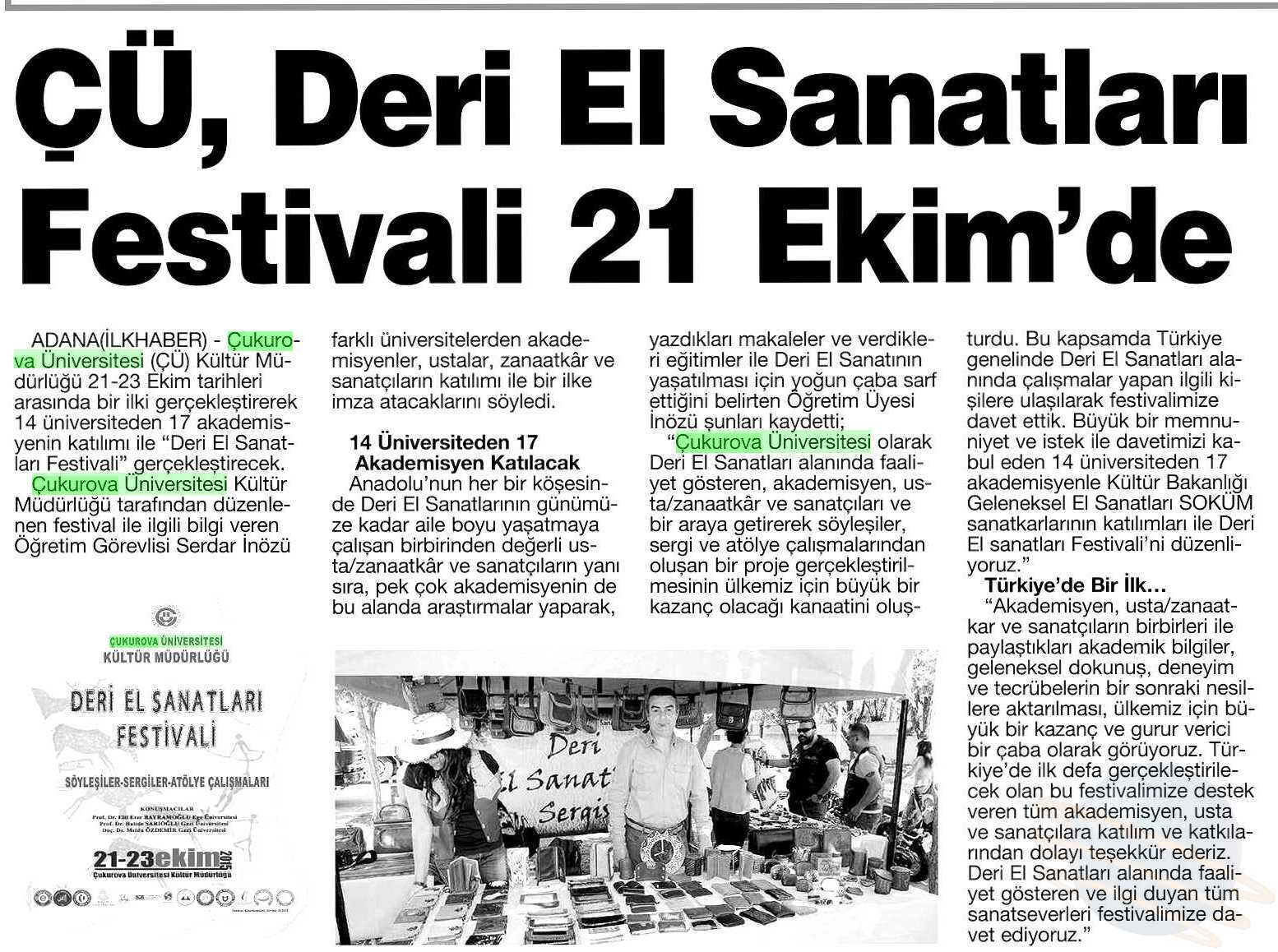 ÇÜ, DERI EL SANATLARI FESTIVALI 21 EKIM DE Yayın Adı :