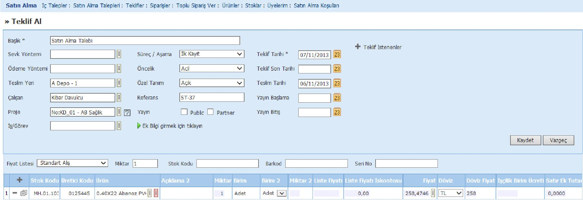 Bu ekranda gerekli bilgileri belirttikten sonra Kaydet butonuna tıklayın. Ayrıntılı bilgi için bkz.