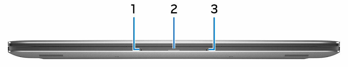 Görünümler Ön 1 Sol mikrofon Ses kaydı ve sesli çağrılar için dijital ses girişi sağlar. 2 Güç ve pil şarj durum ışığı Bilgisayarın güç durumu ile pil durumunu gösterir.