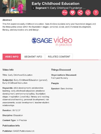 Kullanıcı sayfanın altına giderken küçük video görüntüsü devam eder Özet ve ayrıntılı metadata Gezer araç çubuğu SAGE Video yu Kullanma Bir profesör, sosyal bilimlerde yeni bir ders geliştiriyor ve