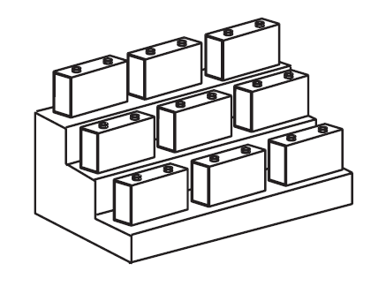 Tesis metotları Raflar üzerine: Bu tesis metodu (Şekil 5.83) kapalı tip veya bakımsız akü bataryaları için uygulanır. Bu bataryalar için elektrod ikmali gerekmez. Şekil 5.83. Raflar üzerine akü bataryalarının montajı Sıralar üzerine: Bu tesis metodu (Şekil 5.