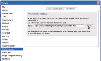 itunes ortam klasörünün ayarlanması İzleme klasörünün ayarlanması Philips Songbird yazılımında, izleme klasörünün ayarlanması aşağıdaki gibidir: 1 Philips Songbird yazılımında,araçlar > Seçenekler