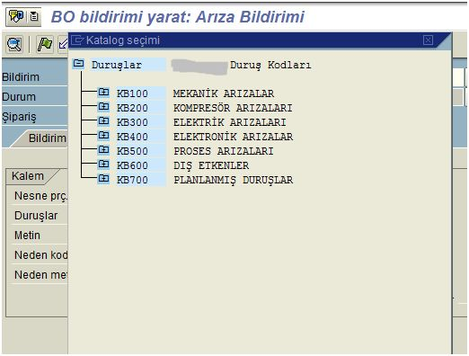 72 Ünitelerden koruyucu bakıma gelen duruş raporları yukarıda görülen ekrana işlenir ve kesinti süresi belirlenir.