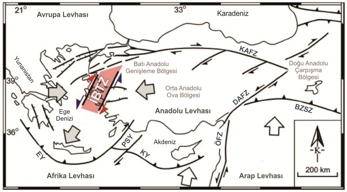 16 Şekil 3.2 Türkiye nin neotektonik dönem bölgelerini ve ana tektonik yapılarını gösteren haritası (Barka, 1992; Bozkurt, 2001 den değiştirilerek).