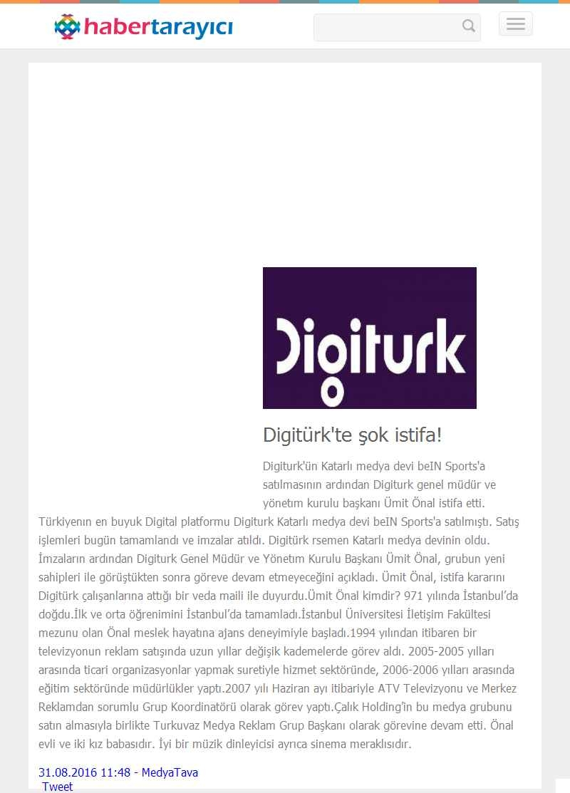 Portal Adres DIGITÜRK'TE SOK ISTIFA! : www.habertarayici.