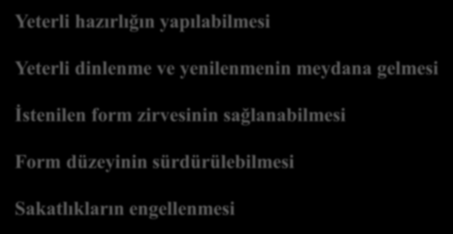 Planlama Gereksinimi Yeterli hazırlığın yapılabilmesi Yeterli dinlenme ve yenilenmenin meydana