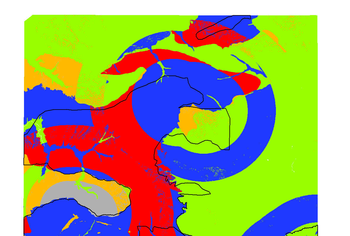 Sütçü, Paker, Nurlu, Kumtepe ve Cengiz Şekil 4: Potansiyel kömür sahaları haritası (siyah sınırlar havzada bilinen kömür yayılım sınırları) Tablo 2: Olasılık haritasının sınıf aralıkları ve kömürlü