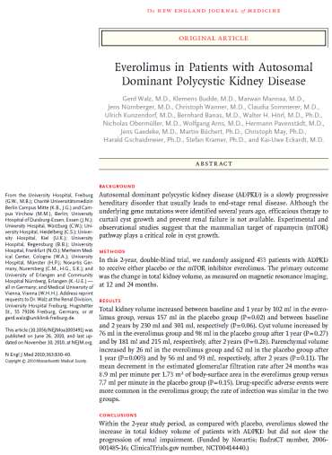 Otozomal Dominant Polikistik Böbrek Hastalığında Everolimus Tedavisi Çift kör, randomize, plasebo kontrollü çalışma 433 hasta Everolimus veya