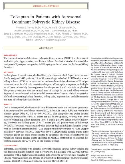 TEMPO (Tolvaptan Efficacy and Safety in Management of Polycystic Kidney Disease and Its Outcomes) Birincil Sonlanım Noktası Toplam böbrek hacminde yıllık