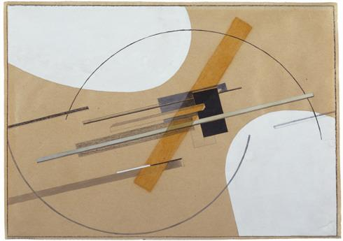 97 Resim 2.4. El Lissitzky, Proun (Entwurf zu Proun S.K.), 1922 23. Watercolor, gouache, india ink, graphite, conté crayon, and varnish on buff paper, 21.4 x 29.7 cm. Solomon R.