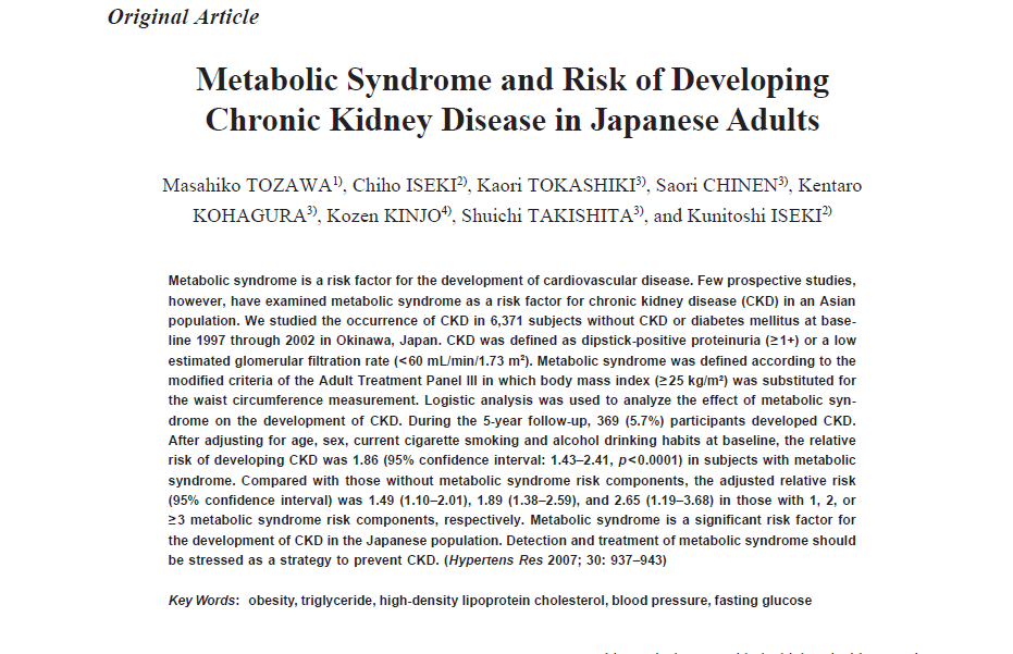 12 Prospektif çalışma - Japonya - MetS tanısı alan 6371 nondiyabetik ve normal böbrek fonksiyonu gösteren