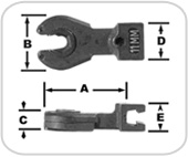 Ölçüsü Mak. Tork Değeri A B C D E No mm Nm. mm mm mm mm mm 819219 ROE 9MM 9 13 43.2 27.9 7.6 20.3 17.8 819220 ROE 10MM 10 13 43.2 27.9 7.6 20.3 17.8 819221 ROE 11MM 11 20 43.2 27.9 7.6 20.3 17.8 819222 ROE 12MM 12 23 45.