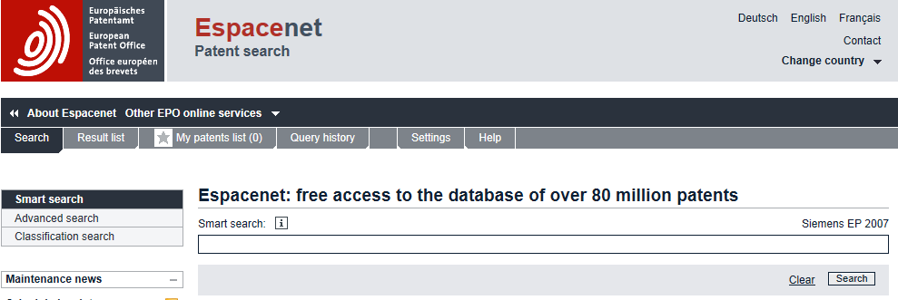 27 PATENT SEARCH http://worldwide.espacenet.