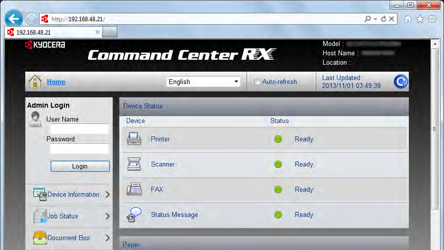 Makinenin Kurulması ve Ayarlanması > Command Center RX Erişim Command Center RX 1 Ekranı görüntüleyin. 1 İnternet tarayıcınızı açın.