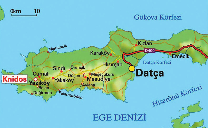 K uzeye gitmeye çal flan gemiler, Knidos un liman na s - n p uygun zaman ve uygun rüzgârlar beklemek zorundayd lar.