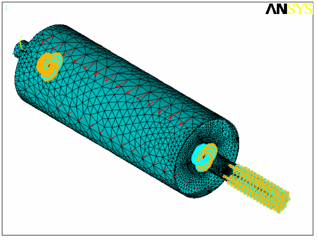 Solution > Define Loads > Apply > Structural > Force/Momment > On Nodes ; komutu ile parça üzerine kuvvet uygulanan bölgeler seçilerek hesaplama ile elde edilen kuvvetler girilir. Şekil 2.