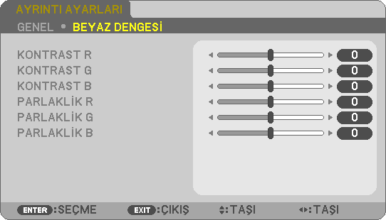 Her gamma veya renk için kullanıcı tarafından ayarlanabilen ayarları ayarlamak için [AYRINTI AYARLARI] da kullanılabilir. Ayarlarınız [AYAR 1] ila [AYAR7] içine kaydedilebilir. YÜKSEK PARLAKLIK.