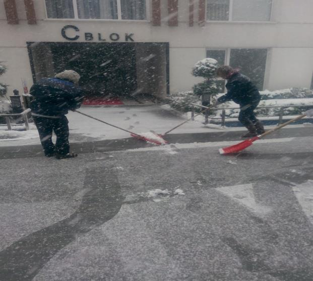 Yoğun kar yağışı döneminde temin edilen tuz ile sitemizdeki özellikle don oluşabilecek ve kayganlaşabilecek zeminlerde tuzlama, blok ve otopark giriş çıkışları kürek ile