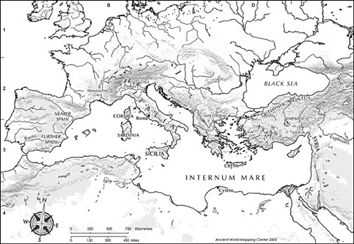 Bu harita Mary T. Boatwright, Daniel Gargola ve Richard J.A. Talbert, The Romans from Village to Empire, Oxford University Press, 2004.