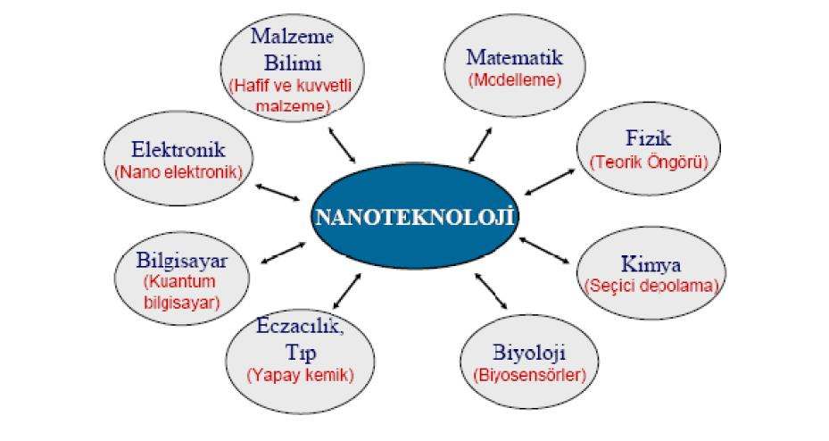 Şekil 2.2 Nanoteknolojinin disiplinler arası uygulama alanları 2.