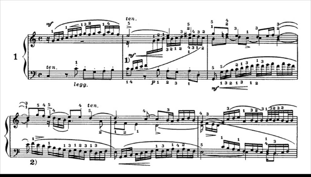 JOHANN SEBASTIAN BACH IN KLAVSEN ESERLERİNDE ANLATIM ÜSLUBU yalın ritmi, ahenkli armonisi ile noktalı ikilik nota üzerinde puandorg nüansı kullanılarak, icracının yorumuna bırakmıştır.