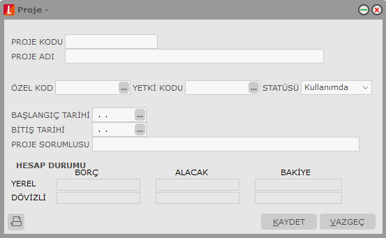 Proje Bilgileri Bir hesap hareketinin belirli dönemler için masraf merkezlerine dağıtımının ne Ģekilde yapılacağı proje kartları ile kaydedilir.