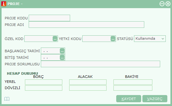 Proje Tanımları Bir hesap hareketinin belirli dönemler için masraf merkezlerine dağıtımının ne Ģekilde yapılacağı proje kartları ile kaydedilir.