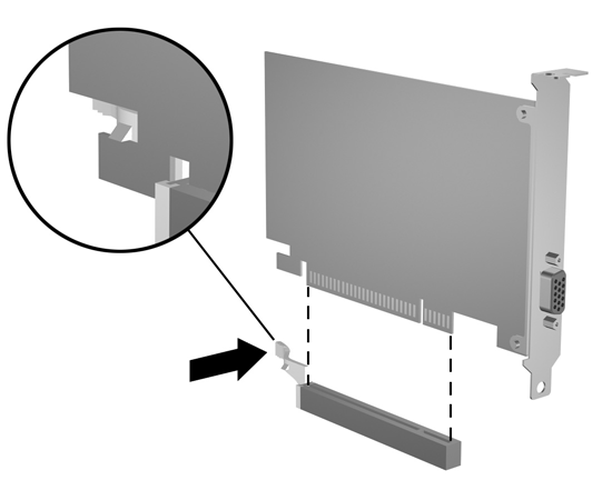 c. PCI Express x16 kartını çıkarıyorsanız, genişletme yuvasını arkasındaki tutma kolunu karttan uzağa doğru çekin ve konektörler yuvadan çıkıncaya kadar kartı dikkatlice öne ve arkaya doğru itin.