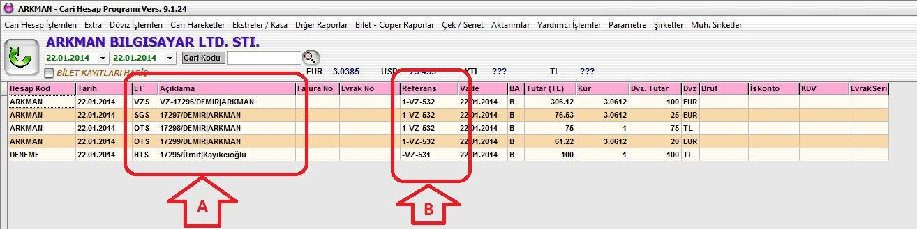 (A) ET (Evrak Tipleri) ViZe Satış, SiGorta Satış, OTher (Diğer hizmet, Hizmet Ücreti, vs) Satış ile hareketleri kolayca