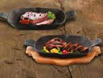 GRILL PAN IZGARA TAVA LV ECO GT 32 GENGHIS KHAN w: 35cm l: 41,5cm h:6,1cm - 6-8 6,18 kg Description: Pan with External Grill plate, Integral and External metal handles. Diameter (Ø)32cm.