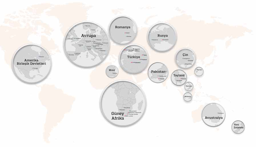 Global Faaliyet Ağı Hedef Pazarımız Dünya 2016 FAAL YET RAPORU 7 ÜLKEDE 18 ÜRET M TES S, 32 ÜLKEDE FAAL YET GÖSTEREN 34 SATI VE PAZARLAMA OF S ORGAN ZASYONU, 145 TEN FAZLA ÜLKEDE ÜRÜN VE H ZMET Genel