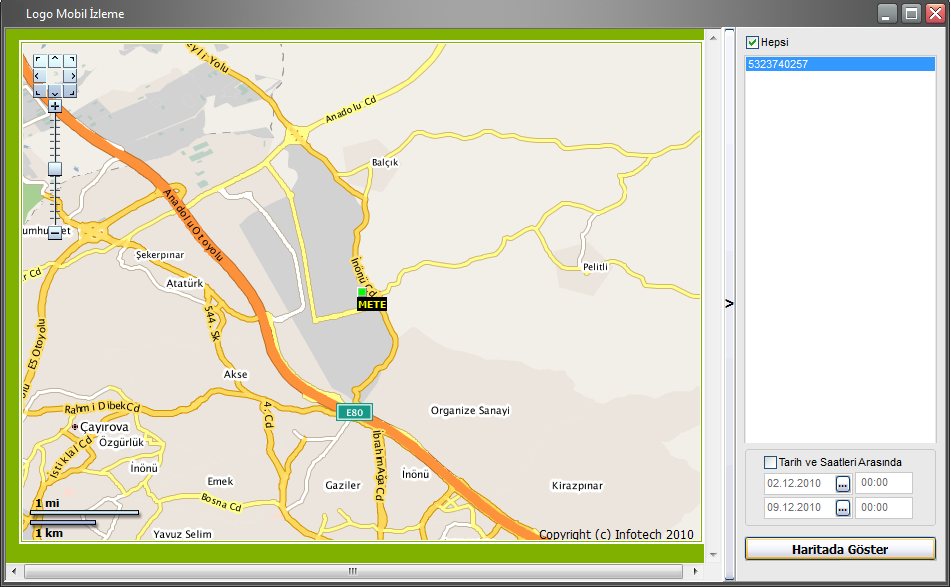Haritada Göster seçeneği ile kullanıcılar tek tek veya toplu olarak haritada üzerinden izlenebilir.
