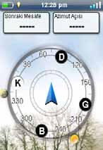 Gösterge Ekran Tipleri Pusula Ekranı Hedef nokta, yönler ve ay/güneş pusula üzerinde görüntülenir.