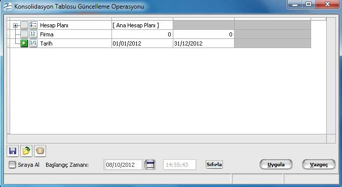 Konsolidasyon Verilerini Güncelle Konsolide bilanço almak için gerekli konsolide verilerin güncellenmesi için kullanılır. Genel Muhasebe program bölümünde İşlemler menüsü altında yer alır.